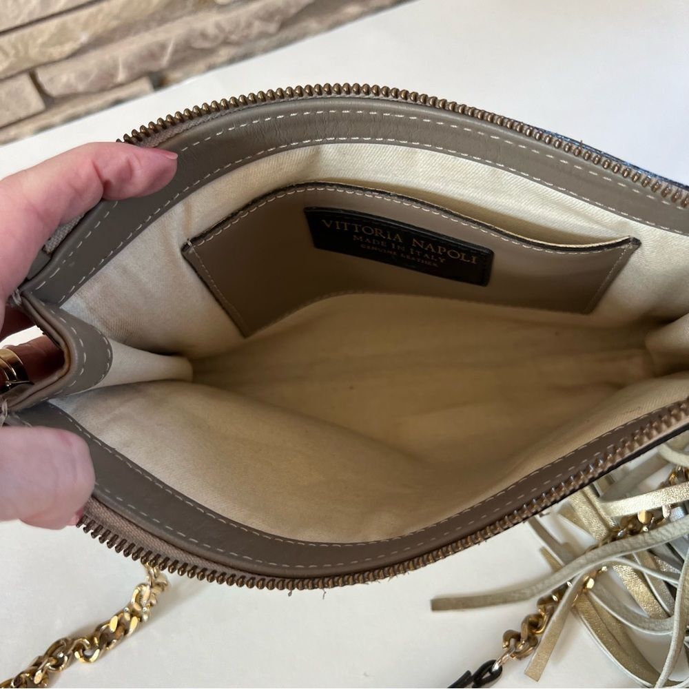 Vittoria Napoli Italian Leather Rose Gold Wedding Party Crossbody Clutch Purse - Picture 13 of 16
